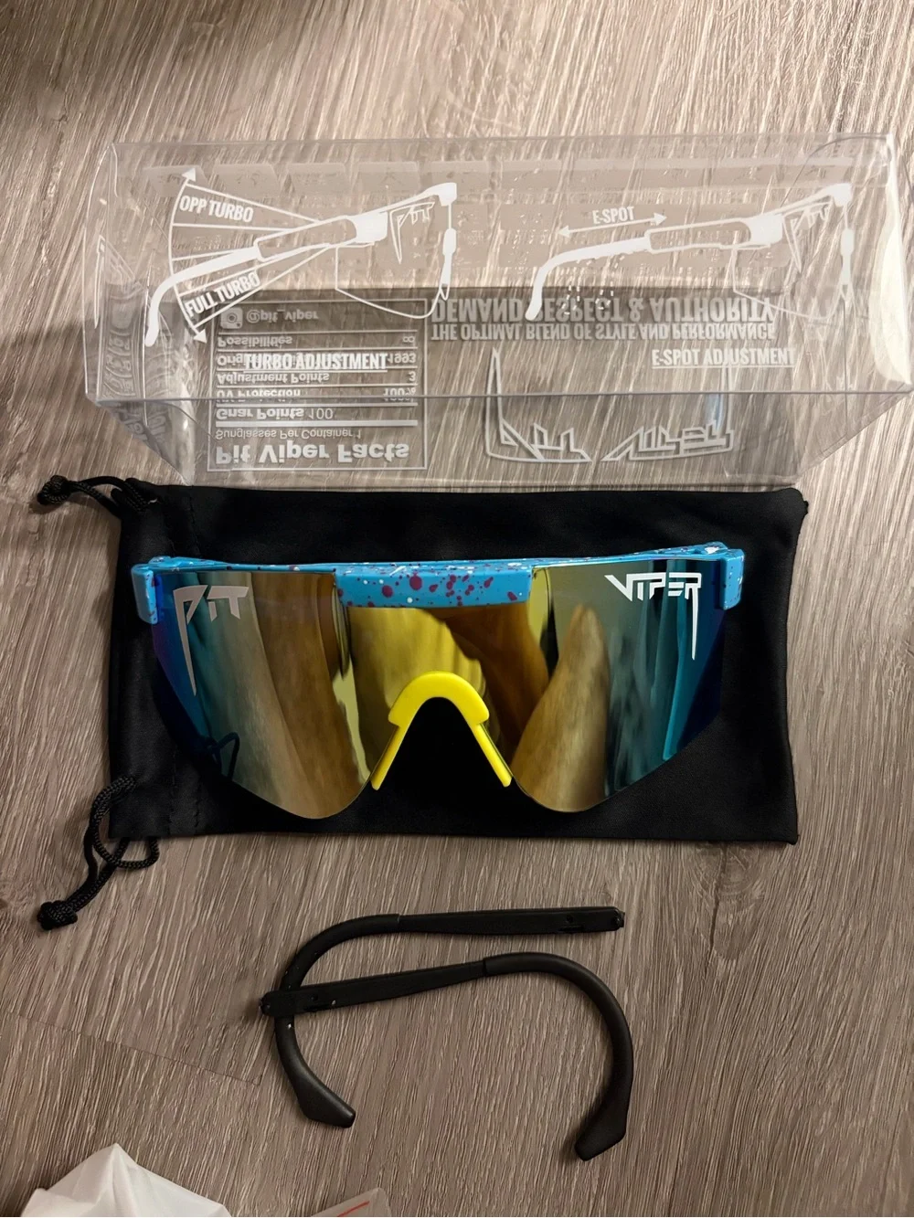 Pit Viper Blue Mirrored Shield Sunglasses with Yellow Nosepiece